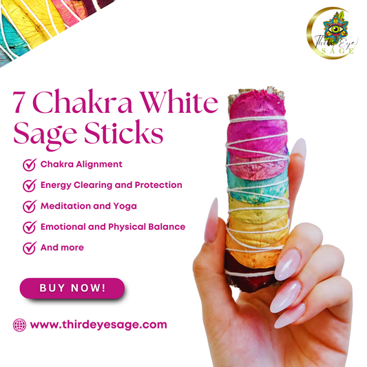 Rainbow 7 Chakras Rose Petals & White Sage 4" Smudge Sticks – Balance, Healing, and Energy Alignment