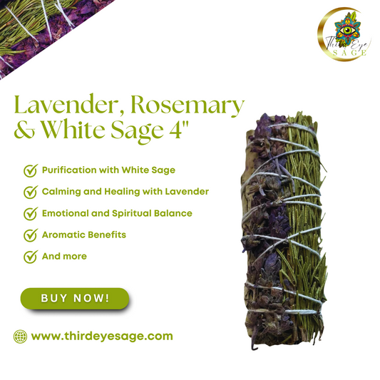 Lavender, Rosemary & White Sage 4" Smudge Stick – Soothing, Balancing, and Cleansing