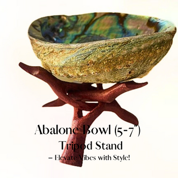 ✨ (2-pc) Abalone 4-5" Smudge Bowl Set with Wooden Tripod Stand – Sacred Space Essentials ✨