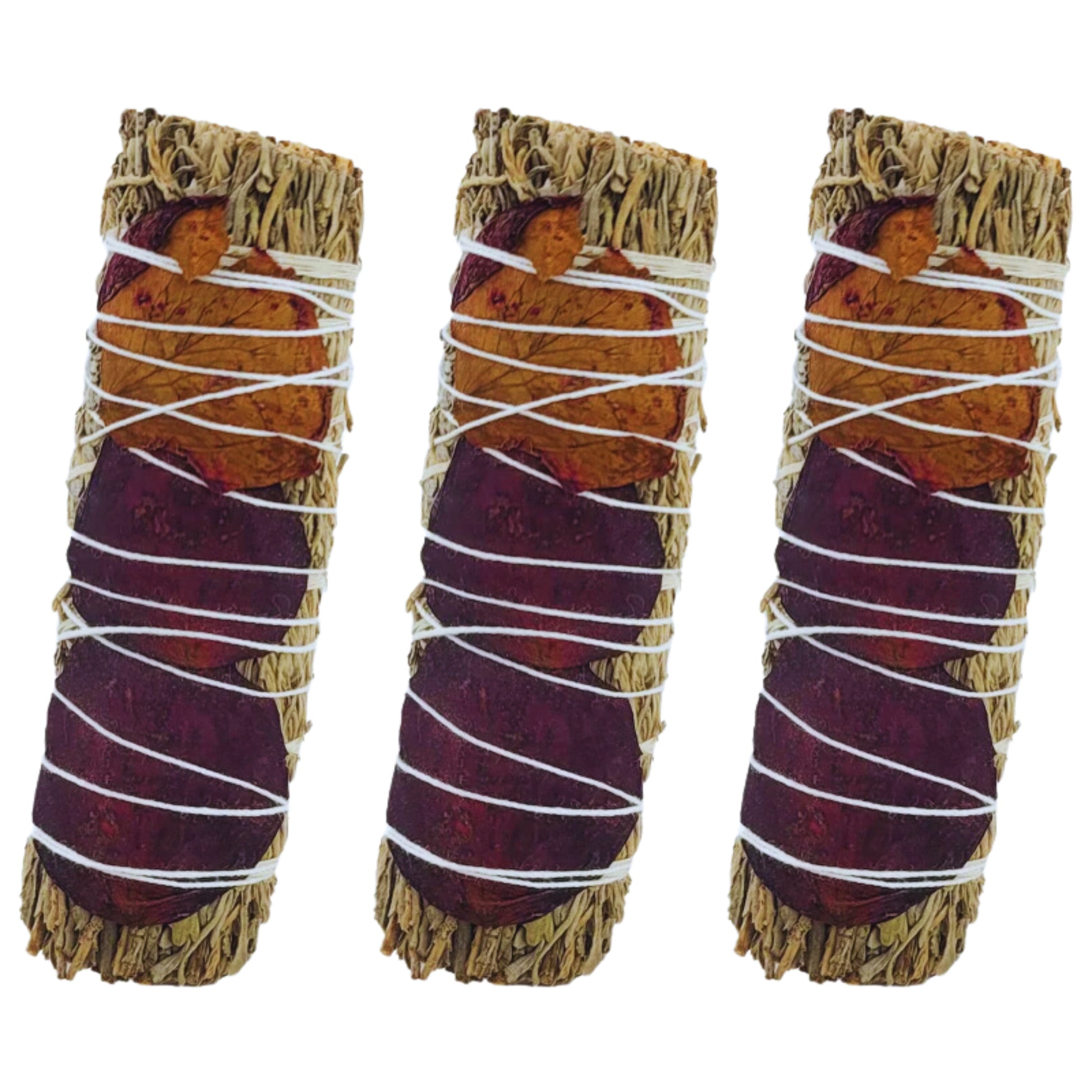 Blue Sage and Red Rose Petals 4" Smudge Sticks Bundle Harmony in Bloom