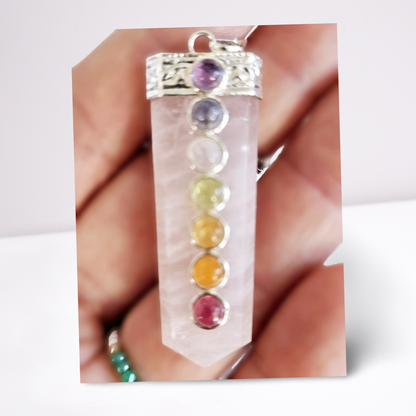 💖🌹Seven 7 Chakras Sword Pendant, Genuine Rose Quartz Love Infusion Talisman