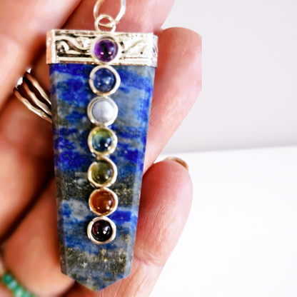 🌈💎Seven 7 Chakras Sword Pendant, Genuine Lapis Lazuli Energy Infusion Talisman, Genuine Stone Amulet