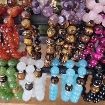 Stacked Serenity 8mm Crystal Bead Bracelets – Tiger’s Eye Energy with Zodiac Aligned Stones for Protection, Balance, Strength, Clarity & Spiritual Healing
