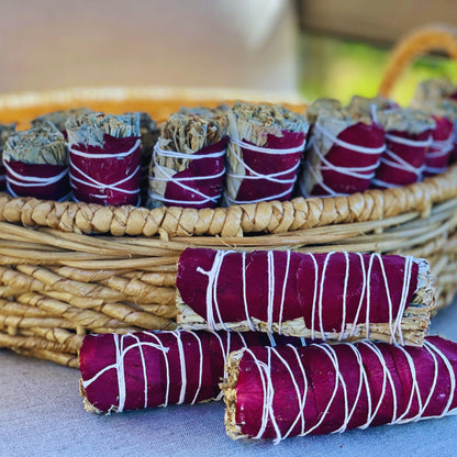 Red Rose Petals & White Sage 4" Smudge Stick Bundles Blooming Harmony