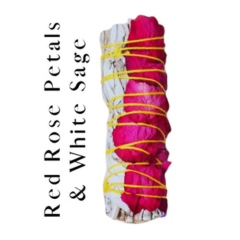 Red Rose Petals & White Sage 4" Smudge Stick Bundles Blooming Harmony