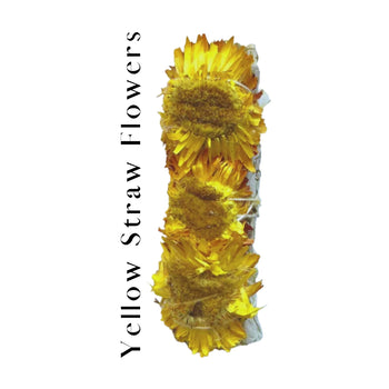 4-inch Yellow Strawflower and White Sage smudge stick with bright yellow dried flowers, hand-tied for wholesale resale.