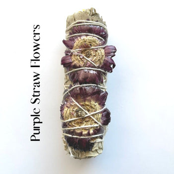 Wholesale 4″ Purple Straw Flower & White Sage Smudge Sticks – Bulk Cleansing Bundle for Calm & Spiritual Renewal